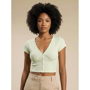 Elodie Bright Green Crop Top V neck Short Sleeve NWT Sz M